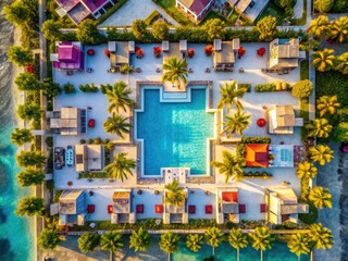 Hotel Key Card Aerial View: Luxury Resort Room Keys Graphic Design