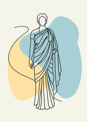 Minimalist Saree Fashion Illustration of a Slim Girl, Featuring Traditional Attire with Clean and Simple Lines for Elegant Fashion Branding and High-Impact Visual Appeal