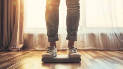 Person performing step exercise on wooden floor with focus on balance and movement, fitness and agility training concept.
