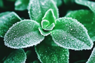 A mesmerizing depiction of winter's touch on vibrant plant life.