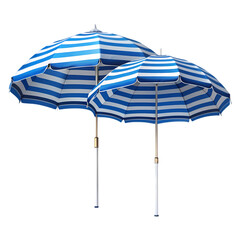 Obraz premium Two Blue and White Striped Beach Umbrellas Against a Black Background