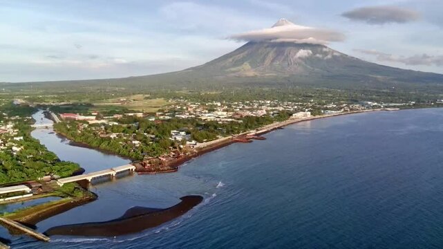 Mayon Volcano with a yawa river and new bridge in legazpi city albay Philippines