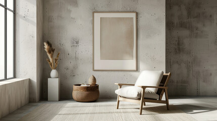 Minimal frame setup on a neutral wall, soft shadows, perfect for art or poster presentation