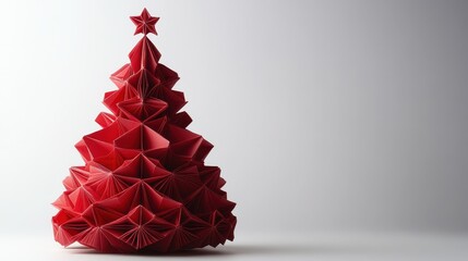 Christmas tree made from polyethylene origami art white background.