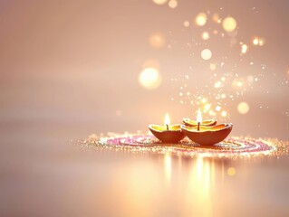 Lighting diwali lamps india festival celebration tranquil setting close-up view cultural tradition