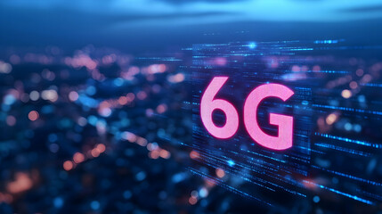 6G network technology over city at night.