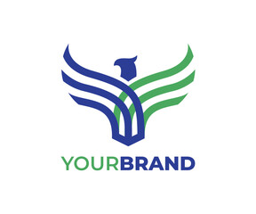 Eagle front view in stripes icon logo design illustration