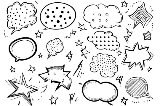 a collection of hand-drawn comic book speech bubbles. stars. and lightning bolts. perfect for adding a fun and playful touch to any design project