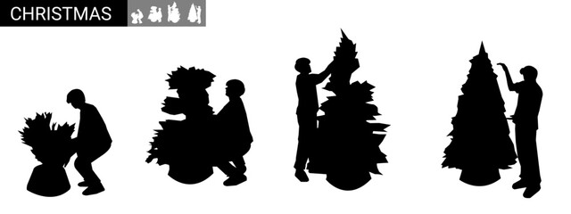 Silhouette of decorated christmas tree. vector illustration.