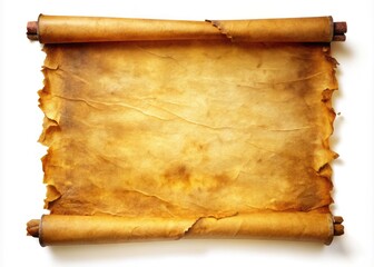 Medieval Parchment Scroll, Antique Paper Texture, Aged Manuscript Background, Isolated Paper Sheet