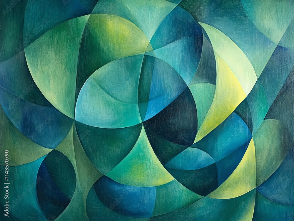 Aufkleber Abstract artwork featuring overlapping shapes in shades of blue and green.