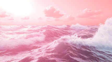 Fototapeta premium Pink Ocean Waves and Pastel Sky