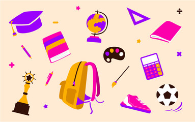 Flat Illustration of School Stuffs.