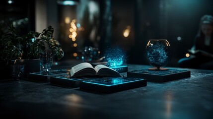Engaging book club meeting with dynamic visuals cozy library interactive discussion modern setting intimate atmosphere