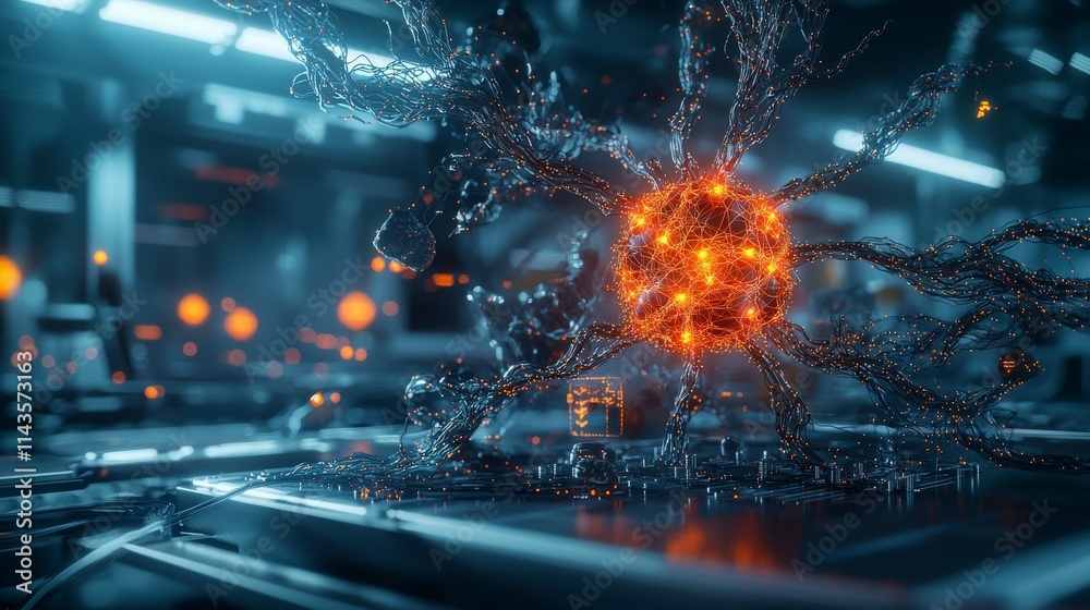 Poster Ai technology revolutionizing human interaction futuristic lab digital art high-tech environment close-up innovation dynamics