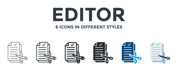 EDITOR icon in different style vector illustration. Designed in thin line, regular line, bold line, glyph, color fill, and flat style can be used for web
