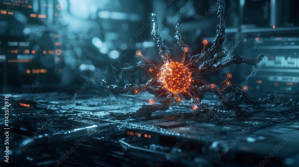 Aufkleber Futuristic digital lab dynamic ai systems responding to technological challenges in a cyber environment