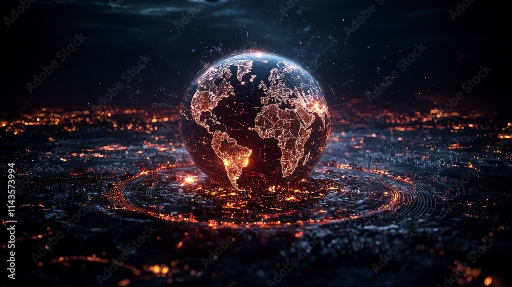 Aufkleber visualizing global governance the dynamic interconnectedness of nations digital art nighttime futuri