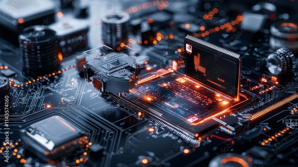 Poster futuristic financial landscape with glowing technology elements digital scene high-tech environment 