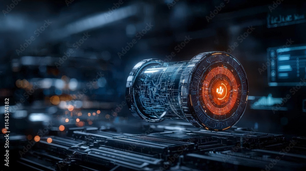 Fototapete Futuristic ai interface design high-tech lab digital artwork sci-fi environment close-up view innovation concept