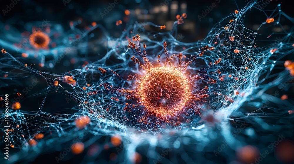 Poster Futuristic visualization of deep learning neural networks science lab digital art high-tech environment macro viewpoint