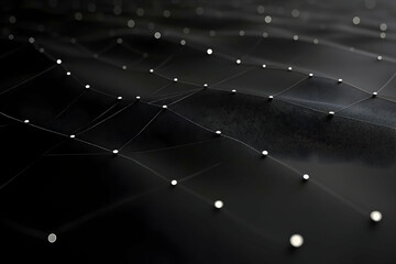 Abstract dark background with connected nodes forming a network.