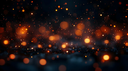 Abstract dark background with glowing orange and red particles.