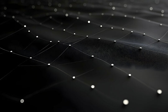 Abstract dark background with connected nodes forming a network.