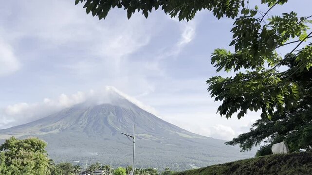 Mayon Volcano video clips with a beautiful sky and clouds in Quituinan Ranch Camalig Legazpi City Albay Philippines