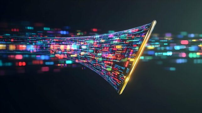 Abstract data stream flowing through a funnel.