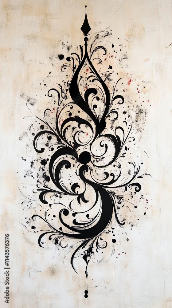 Poster A decorative black and white abstract design featuring intricate swirls and patterns.