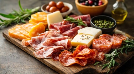 Delicious Food Tray with Salami Ham Sausage and Vegetables