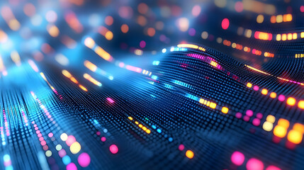 Abstract digital wave with glowing particles.