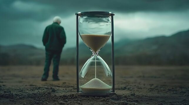 An hourglass with no sand left yet the person watching it continues waiting symbolizing the emptiness of hope and the futility of expectations in the face of time s relentless passage