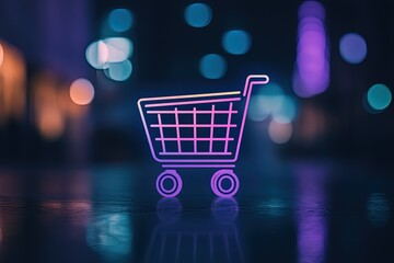 A sleek and minimalistic line art shopping cart icon, with clean, continuous lines forming the cart and wheels, designed for use in apps and websites.