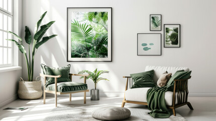 Scandinavian-style frame on a white wall, minimalist and cozy setup, perfect for modern art or photography