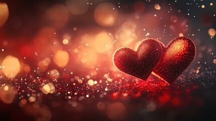Shimmering Red Hearts on a Glowing Background for Romantic Moments