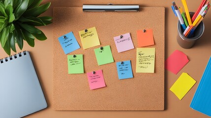 Organized Bulletin Board with Notes and Reminders