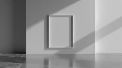 Simple frame on a plain wall, classic design, ready for minimalist posters or artwork, soft lighting