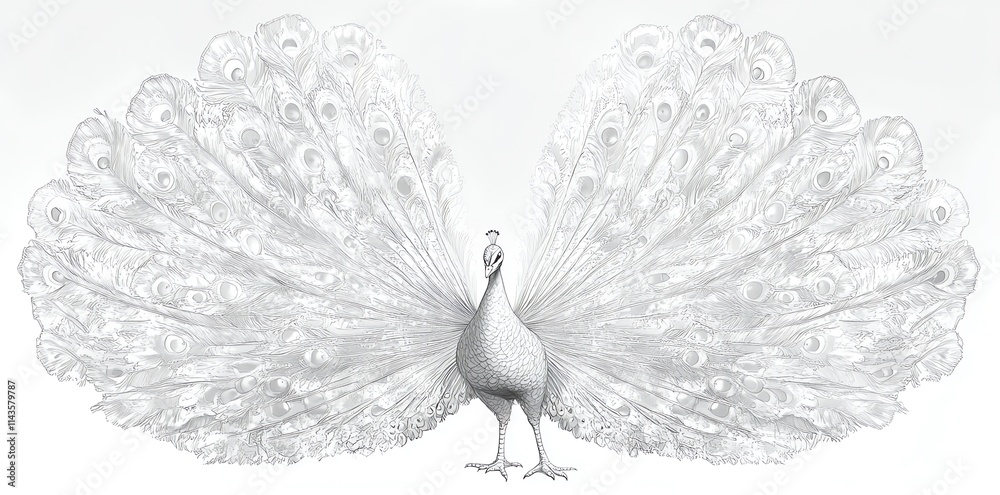 Poster a detailed illustration of a peacock displaying its magnificent tail feathers.