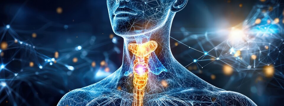 Illustrated thyroid gland and its connection to the endocrine system