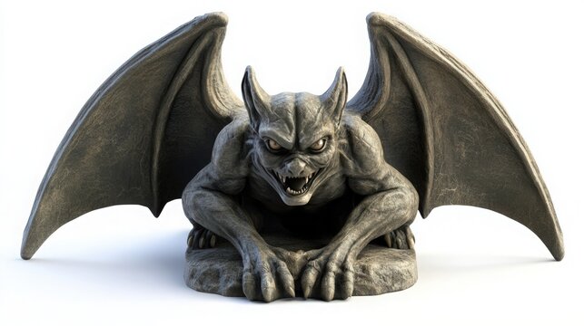 Small stone gargoyle statue with large wings sitting on a flat surface