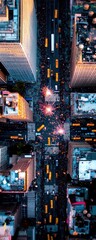 New year's celebration fireworks new york city aerial view urban environment festive atmosphere