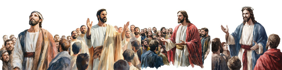 Fototapeta premium Jesus Christ Preaching to a Crowd of Followers and Disciples