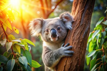 Fototapeta premium Adorable Koala in Lush Forest Habitat - Cute Wildlife Photography