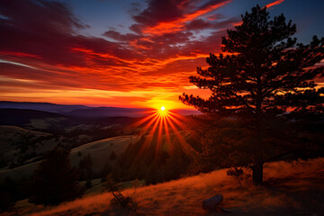 Serenity of Nature: Captivating Sunset Over a Peaceful Landscape