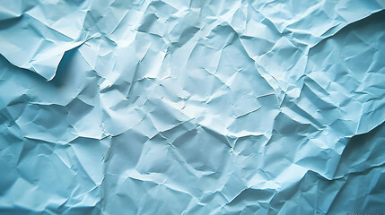 Fototapeta premium Close-up of crumpled light blue paper texture.