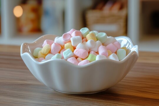 Colorful Marshmallows in a White Bowl