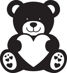 Obraz premium Black illustration of a teddy bear with a heart Ai Generated