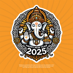 Happy New Year 2025 Celebration with Indian-style social media post sticker banner